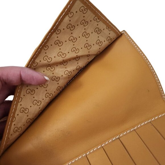 Gucci Wallet Bifold Long Envelope Checkbook Passport Beige Tan Vintage Authentic - Picture 6 of 12
